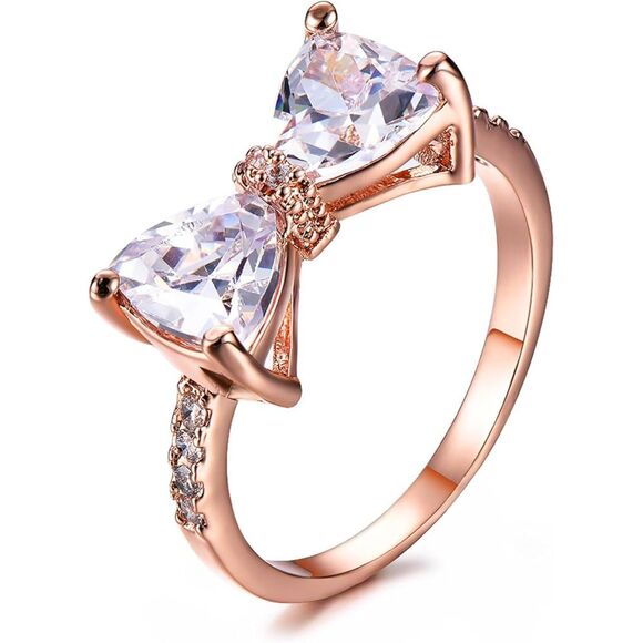 S925 Sterling Silver Plated Rainbow Topaz Bow Ring – Multiple Colors & Finishes - Picture 4 of 16